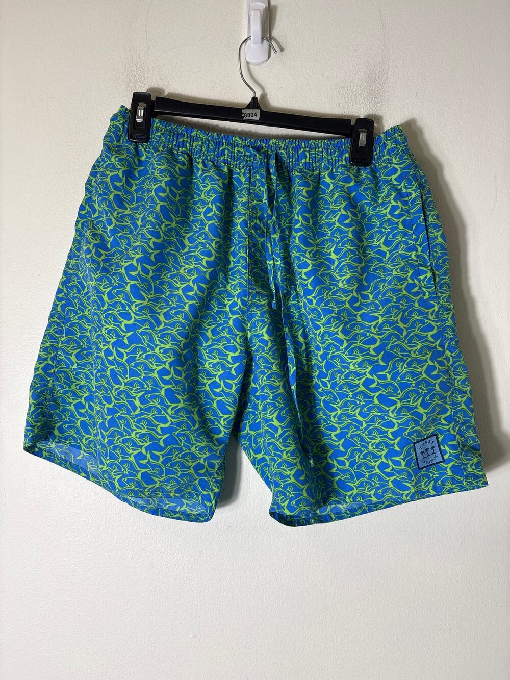 Men's Three Islands Blue Green Fish Swim Suit Sz 34